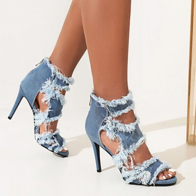 Fashion Peep Toe Brushed Jeans Denim Women Shoes Summer - Main Image