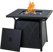 Outdoors Propane Fire Pit 28" Gas Fire Pit Table 50000BTU Patio Heater with Lid