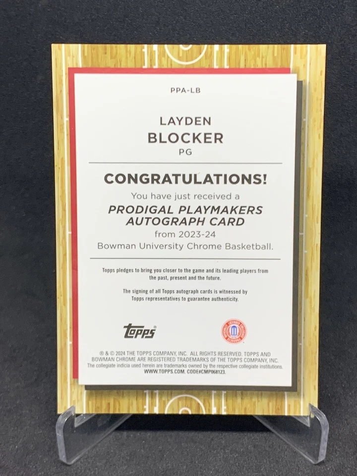 2023-24 Bowman University Chrome LAYDEN BLOCKER Prodigal Playmakers Auto 8424 - Image 2 of 2