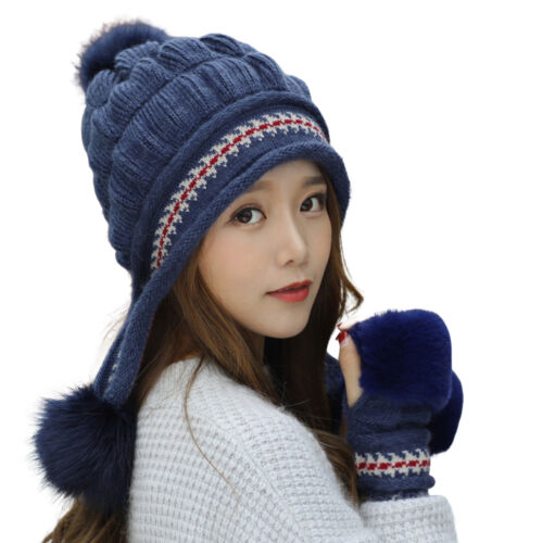 2pcs/set Woolen Yarn Hat Gloves Plush Ear Protecti