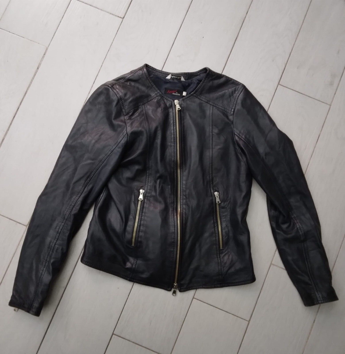 Viamaestra Jacket In Genuine Leather Used Woman Blue Size 44