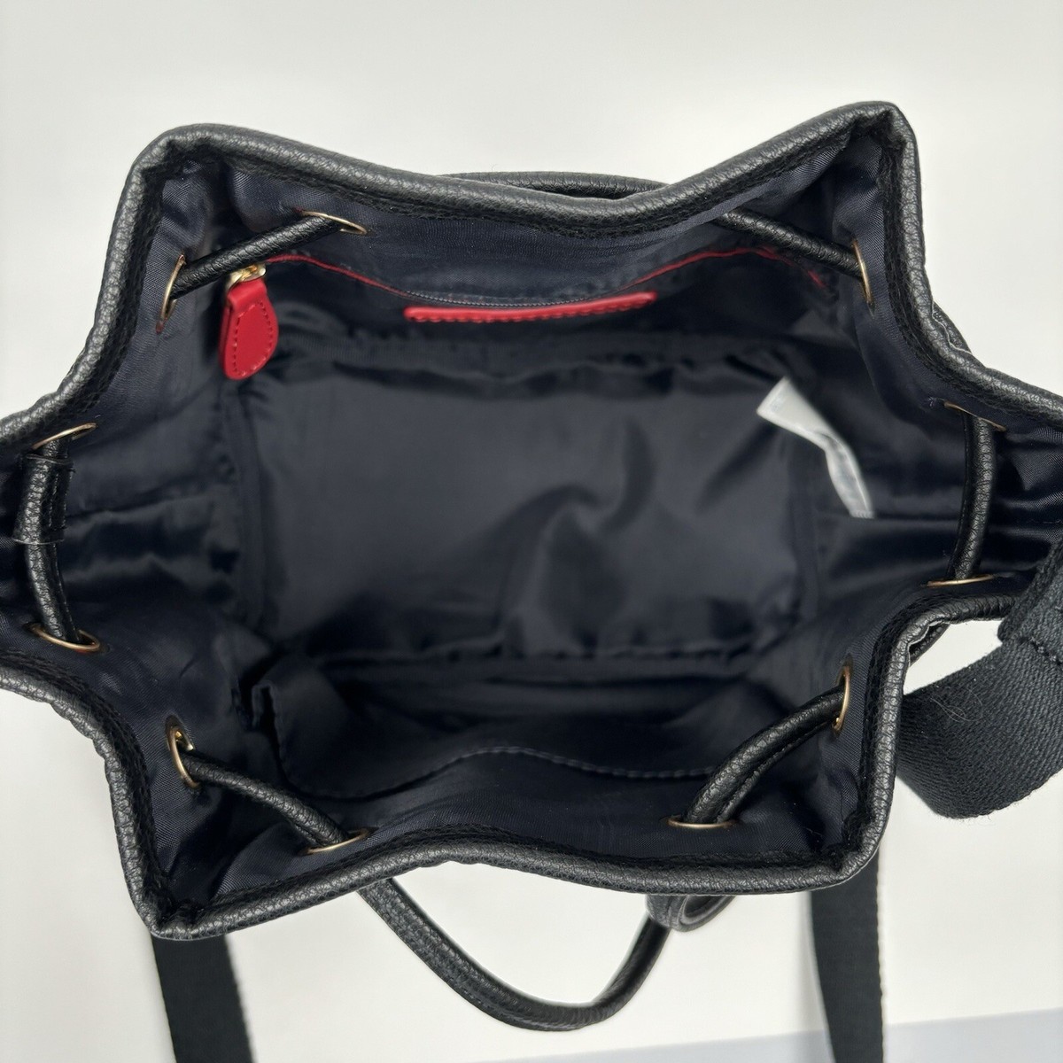 TOMMY HILFIGER Bucket Crossbody Bag Black Drawstring Purse 
