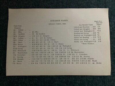 1935 Dampftarife, Preise, von Kingston Oxford nach Henley, 1930er Jahre Werbung