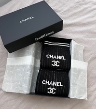 Auth BNIB Chanel 24C Black Classic CC Logo Leg Warmers / Gaiters