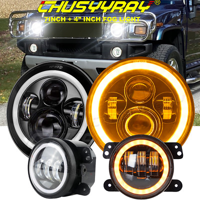 For Jeep Wrangler JK 2007-2017 7'' Inch LED Headlights + 4'' Fog Lights Combo Kit