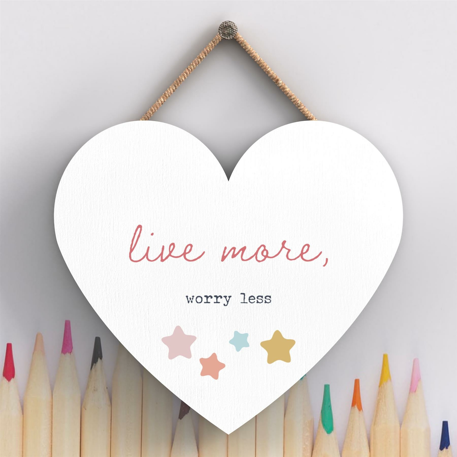 LIVE MORE WORRY LESS RAINBOW POSTIVITY THEMED COLOURFUL HANGING PLAQUE