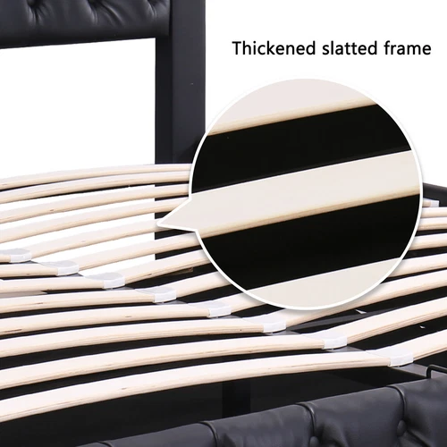 LED Light Functional Upholstered Bed with Slatted Frame and Storage Space - Picture 12 of 26