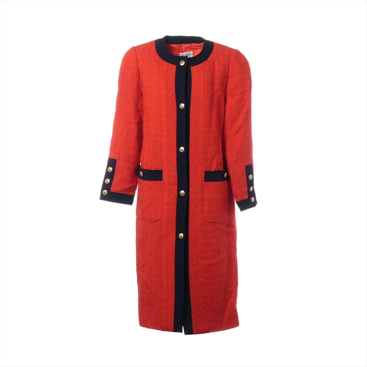 Cappotto lungo Chanel Coco lana bottoni 36 donna arancione x navy 25131