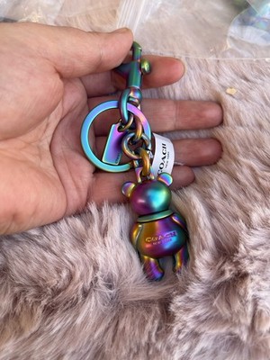 NEW COACH Hologram Iridescent Teddy Bear Purse Charm Key Chain