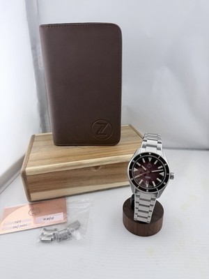 Zelos Horizons 43mm Burgundy Automatic Diver 085/120 Full Kit Sapphire 200M