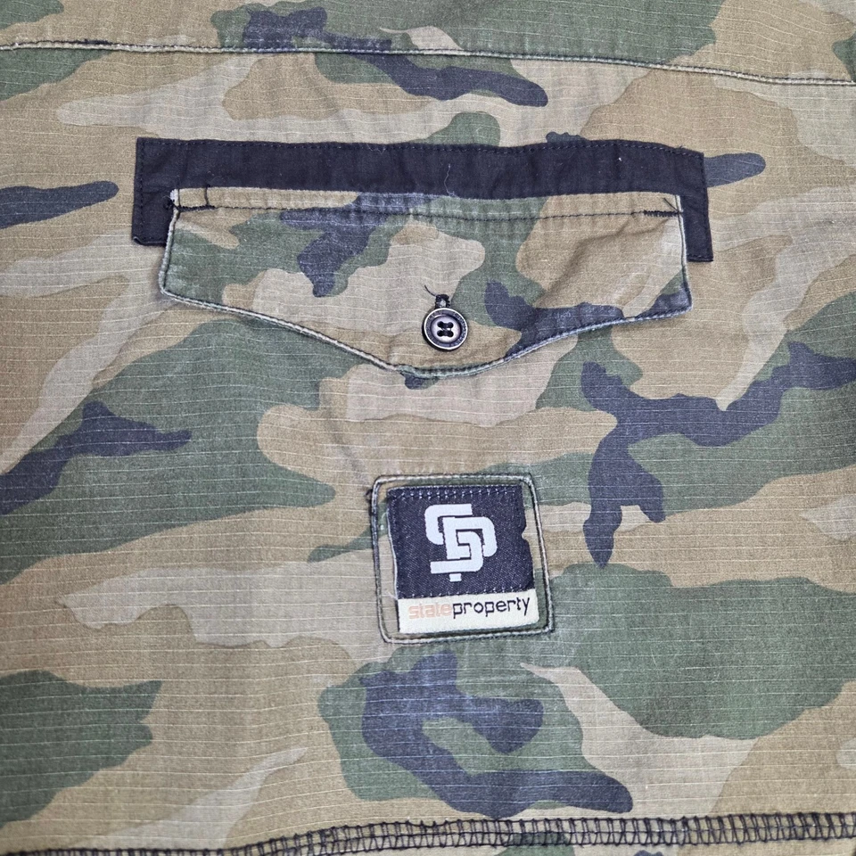 Vtg Y2K State Property Rocawear Camo Button Up Shirt Hip Hop Y2K 90's Sz 4X - Image 4 of 4