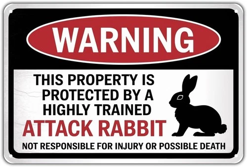 Funny Attack Rabbit Warning Tin Metal Signs Home Décor, Vintage Pet Rabbit Print