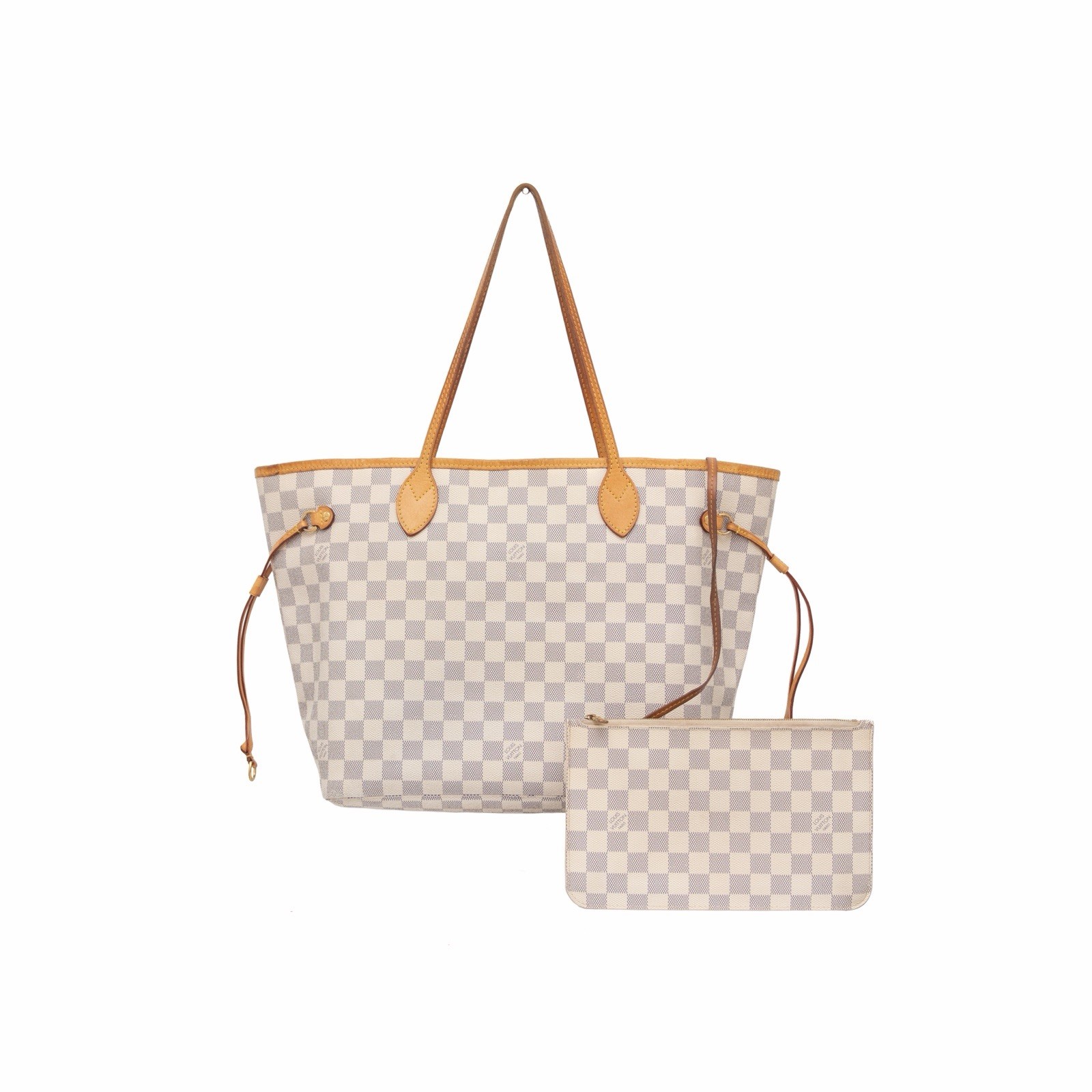 Authentic LOUIS VUITTON Neverfull MM in Damier Azur Tote + Pochette Handbag