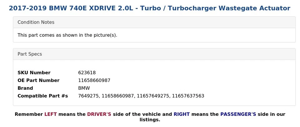 BMW 740E XDRIVE 2017-2019 2,0 L - Turbocompresor Wastegate Actuador Foto 4 de 4