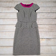 Muse Peplum Dress Size 4 | Black White Pink Stripe Career Flirty curve hug