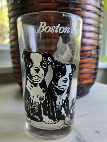 Vintage 1950s Boston Terrier Dog Glass Boscul Peanut Butter Promo Advertising...