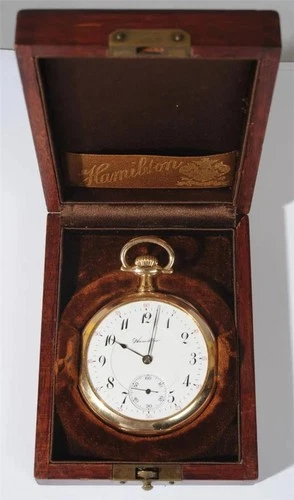 ANTIQUE 16S HAMILTON SOLID 14K GRADE 954 POCKET WATCH, W/ ORIGINAL BOX, RUNNING!