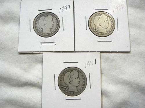 barber quarter dollar silver US coin collection lot of 3
