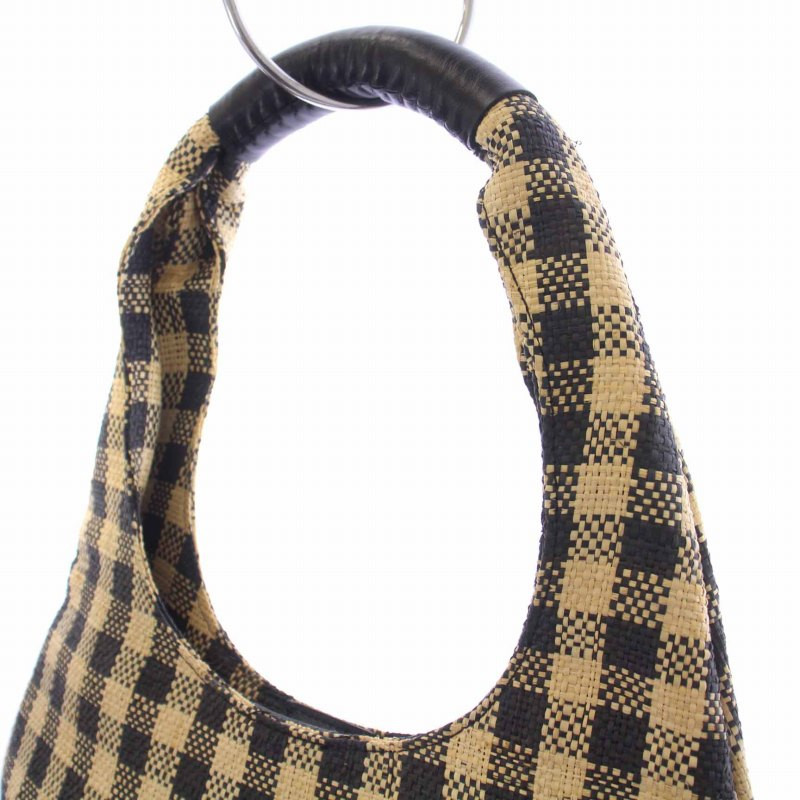 hia_　0107 ♡ Haaw. One-Shoulder Bag, Checkered Pattern, Raffia, Beige