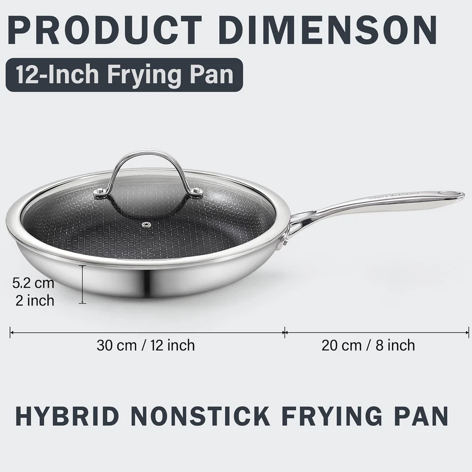 Hybrid Nonstick Frying Pan, 12-Inch Skillet, Multi-Ply Clad Stainless Steel Fry - Image 2 of 4