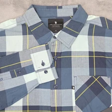 Junk Food Clothing Shirt Mens Medium Blue Plaid Jean Button Front Casual