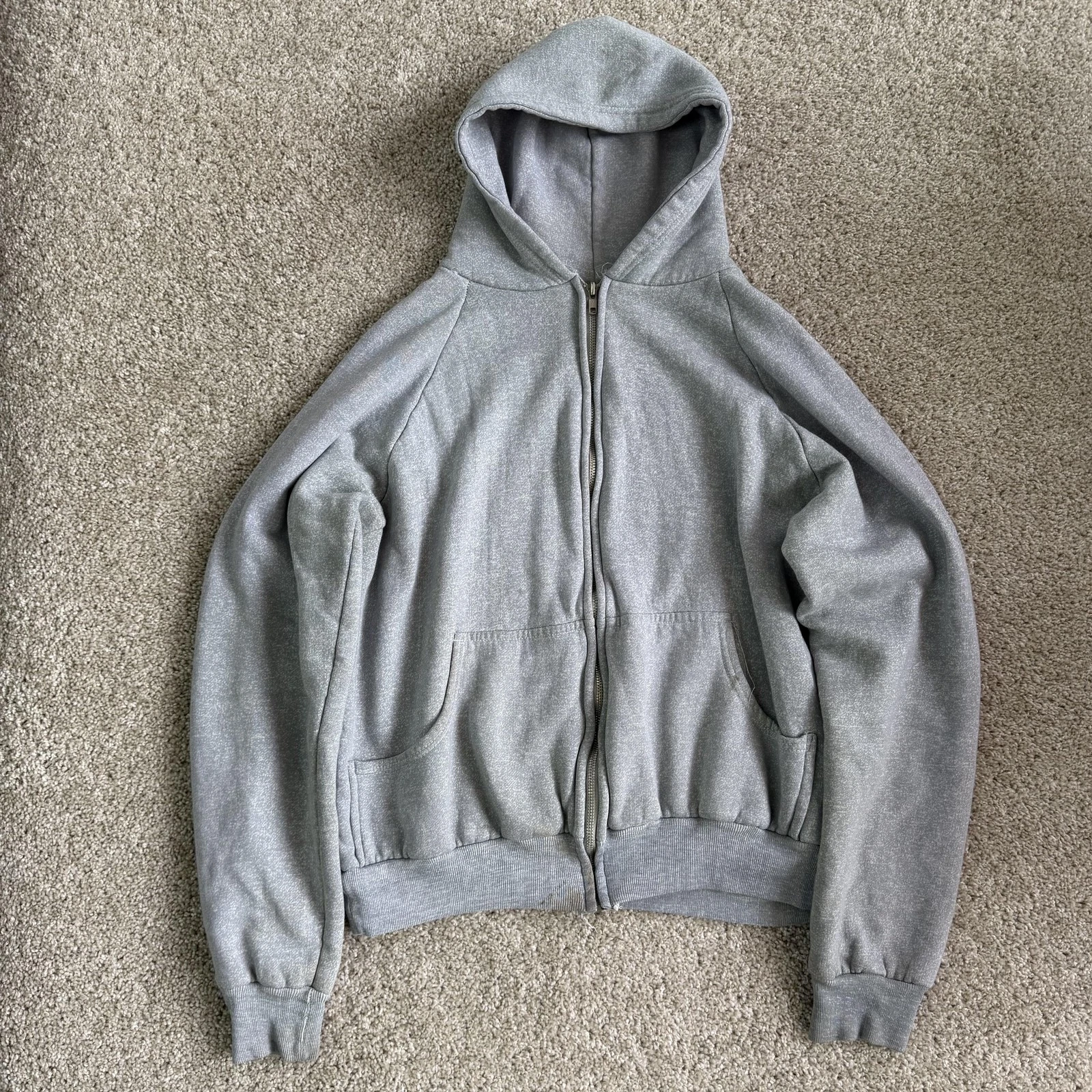 Vintage Generation One Hoodie Mens Large Gray Thermal Lined Zip Knit Sweatshirt