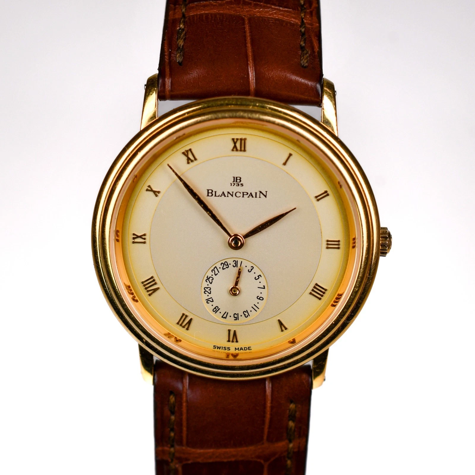 Blancpain — Blancpain 18k 4795-3318-55 1993 Pointer Date Ultrathin Yellow Gold Automatic