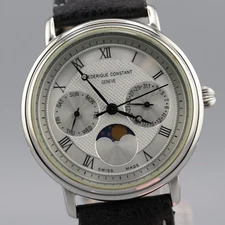 [Near MINT] FREDERIQUE CONSTANT Moon Phase Silver Dial Quartz Men's Watch JAPAN