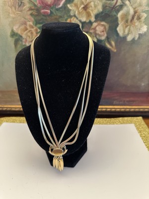 VTG RARE  SIGNED MONET  PRISCILLA  GOLD PLATED SNAKE LARIAT 20 NECKLACE TASSEL