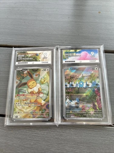 ACE 9 Eevee SVP173 ETB Promo & Swablu IR 213/182 Graded Pokémon Card Bundle