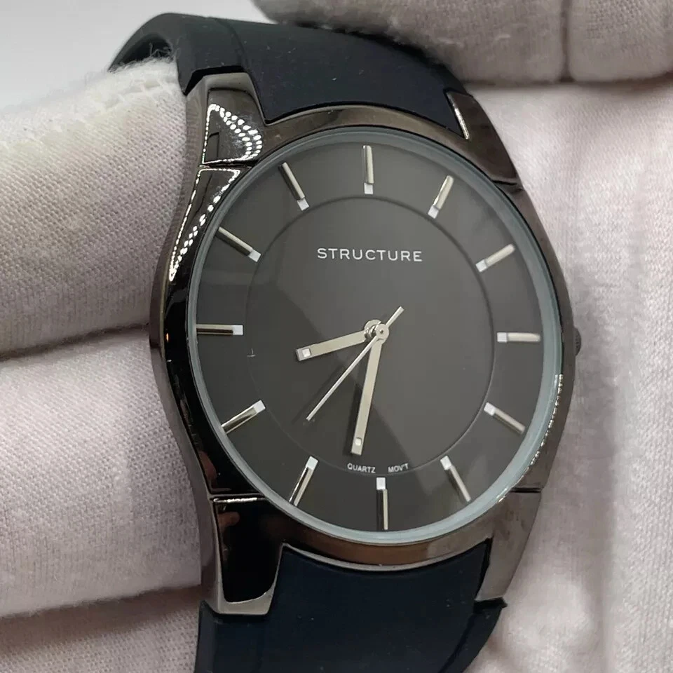 Estructura Reloj Hombre 42mm Caja Gris Goma Correa Cuarzo Tres Manecillas Analógico Foto 4 de 4