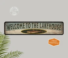 Welcome Lakehouse Decor Sign Summer Vacation Home Cabin Lake 4x18 104182001018
