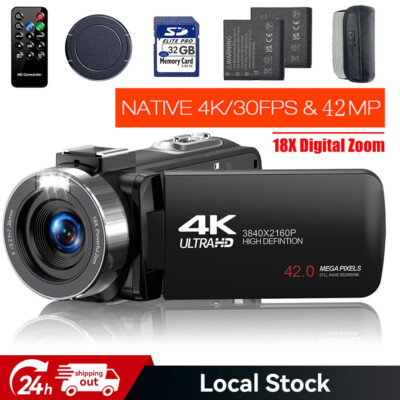 Videokamera 4K 30FPS Camcorder UHD 42MP LED Webcam Kamera mit 18X Digitalzoom DE