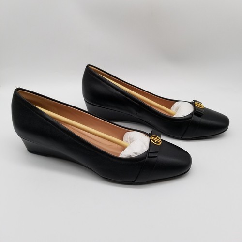 Cole Haan Women's Malta Wedge Pumps Sz 7.5 B Black Leather Slip On Office Logo - Picture 4 of 7