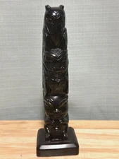 Vntg Native Totem Raven Bear Beaver Black Resin 6.5” Boma Canada Rare See Photos