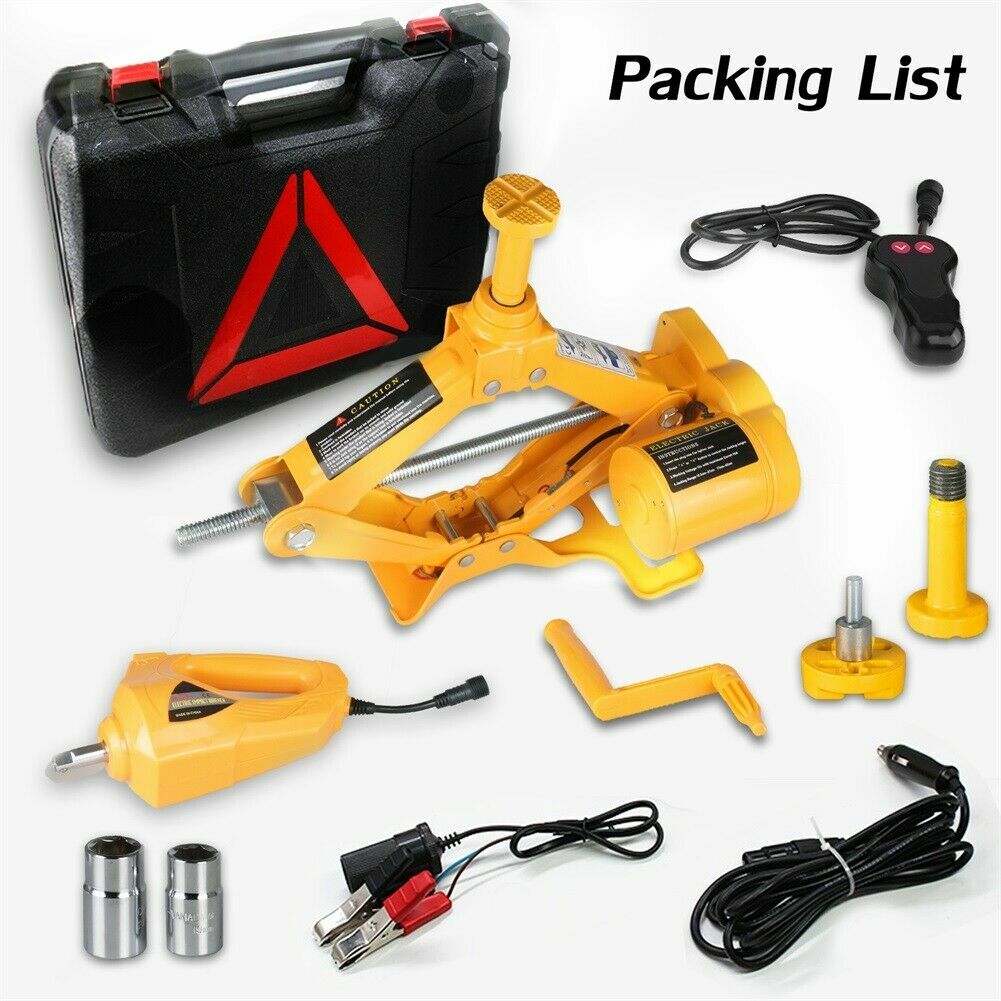 12VDC 3 Ton 42CM Electric Hydraulic Jack Lift & Impact Wrench Repair Tool Set US