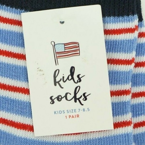NEW Made for Retail Pair of 2 Stripe Socks Kids Size 7-8.5 Red, White, Blue - Picture 2 of 3