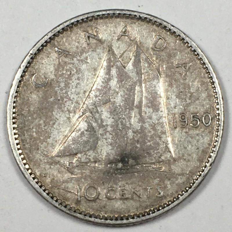 1950 Canada 10 Cents - George VI - Very Fine (VF) KM#34 - Die Crack - 5744-AH