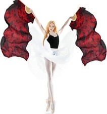 1 Pair Left Right Women Hand Made Real Silk Belly Dance Black red tie dyed