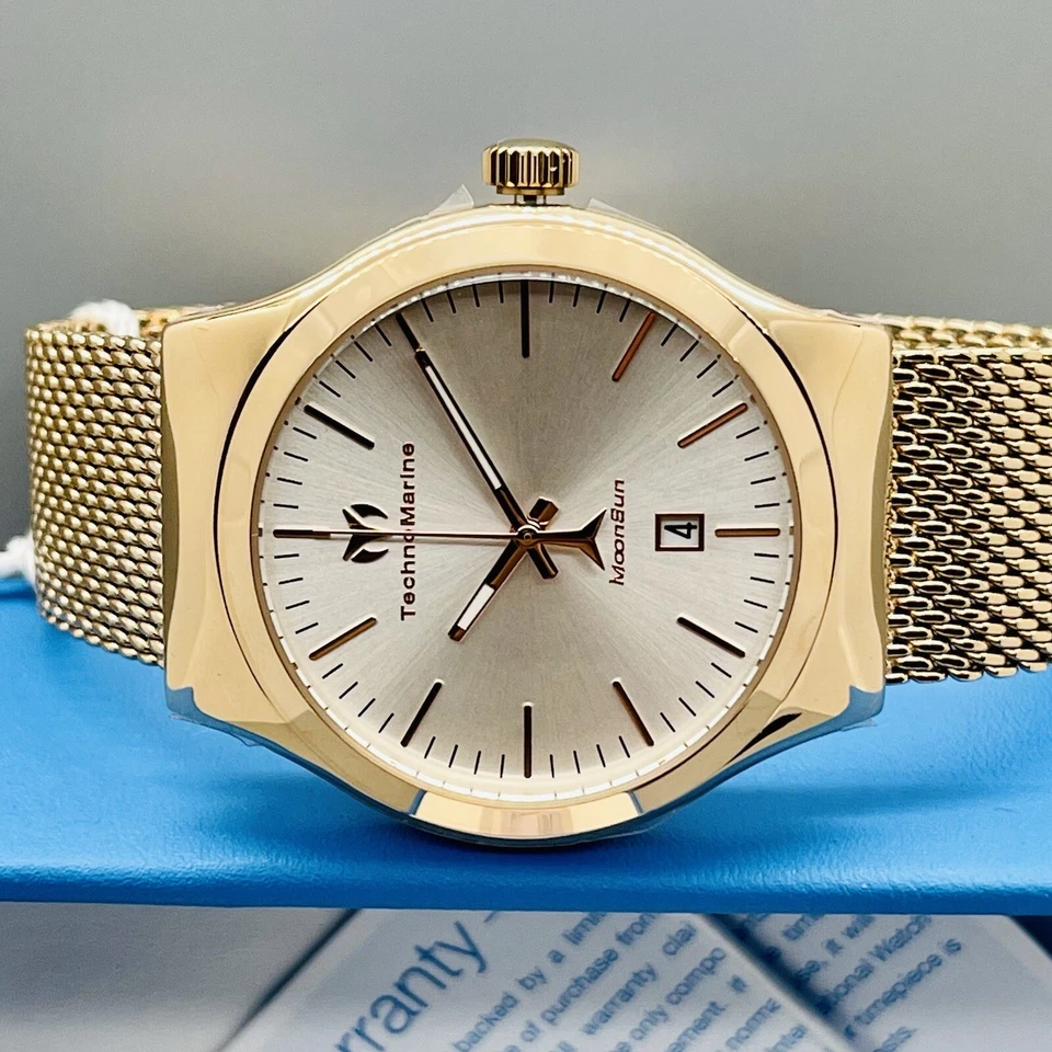 New TECHNOMARINE MoonSun Lady 40mm SS Rose Gold Case Silver Dial Mesh Band Watch - Image 3 of 4