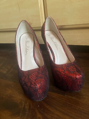 De Blossom Collection Red Lace Heels Size 7