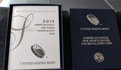 2015-W Burnished $1 American Silver Eagle Box & COA