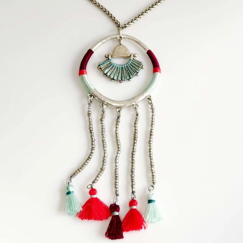 29" Lucky Brand Boho Tassel Pendant Necklace Retro Women Party Vacation Jewelry - Image 2 of 4