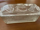 Beautiful Vintage Federal Glass Refrigerator Dish & Lid Embossed Vegetables