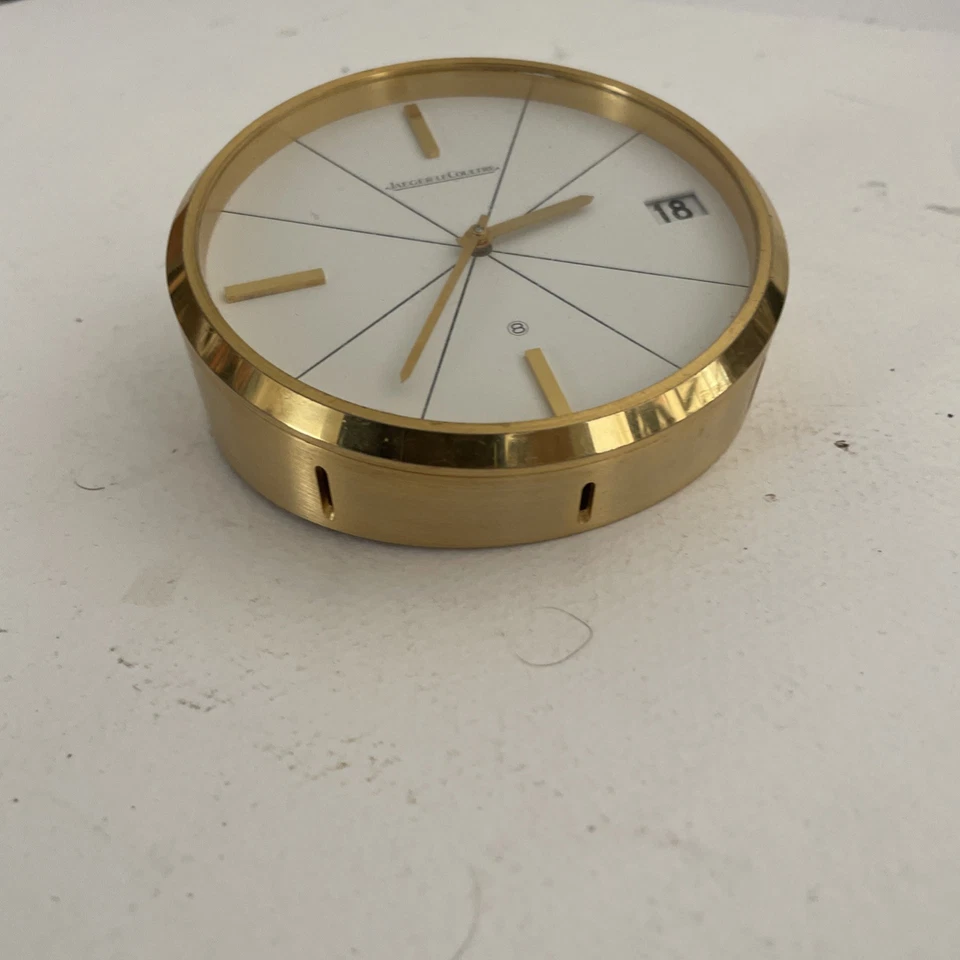 Jaeger LeCoultre 8 Day Desk Clock Date Gold Tone Timepiece - Image 4 of 4