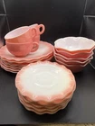 22 PC Vintage Hazel Atlas Pink & White Crinoline Ripple Milk Glass