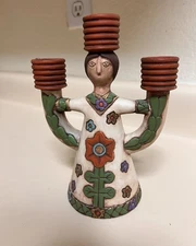 MCM Style Ceramic SCANDINAVIAN Lady Candle Holder Candelabra Cottage Farm Cabin