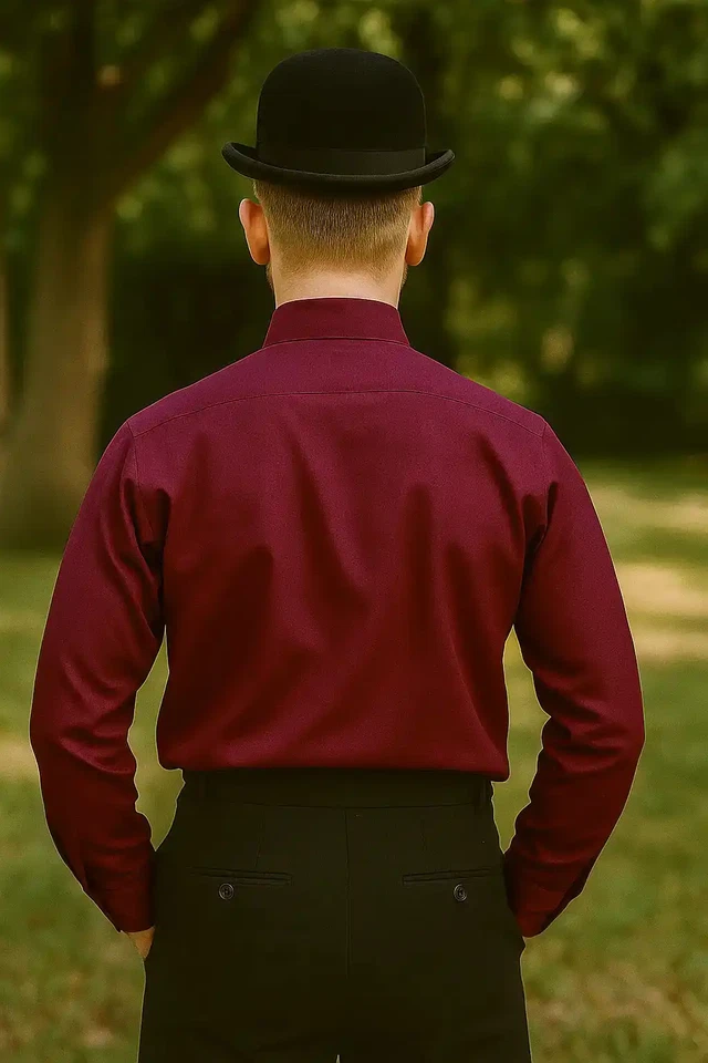 Steampunk Victorian Cosplay Costume Mens Side-Button Linen Shirt [Pink] - Image 3 of 4