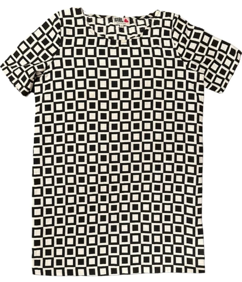 Mini Vestido Retro Vintage Años 60 Negro Blanco Cuadros Pequeño Geométrico Gogo Textura Foto 3 de 4