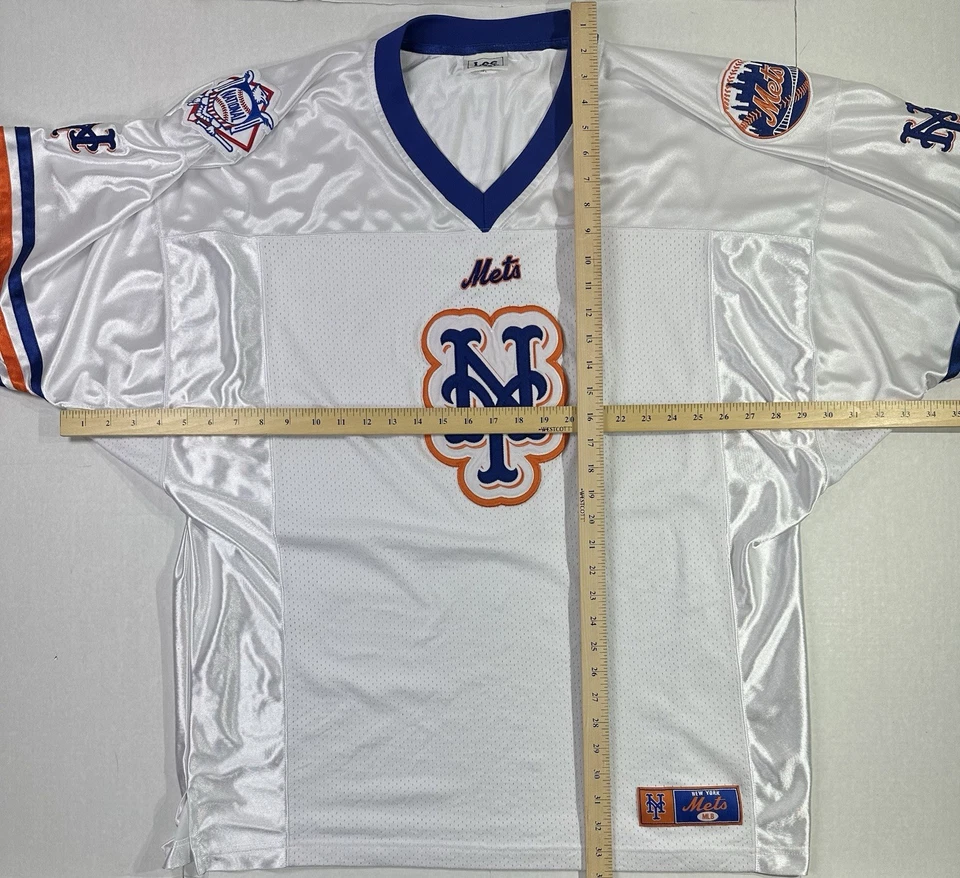 Camiseta Vintage Lee Sport New York Mets Malha Cetim Branco Azul Laranja MLB Patch GG - Imagem 3 de 4